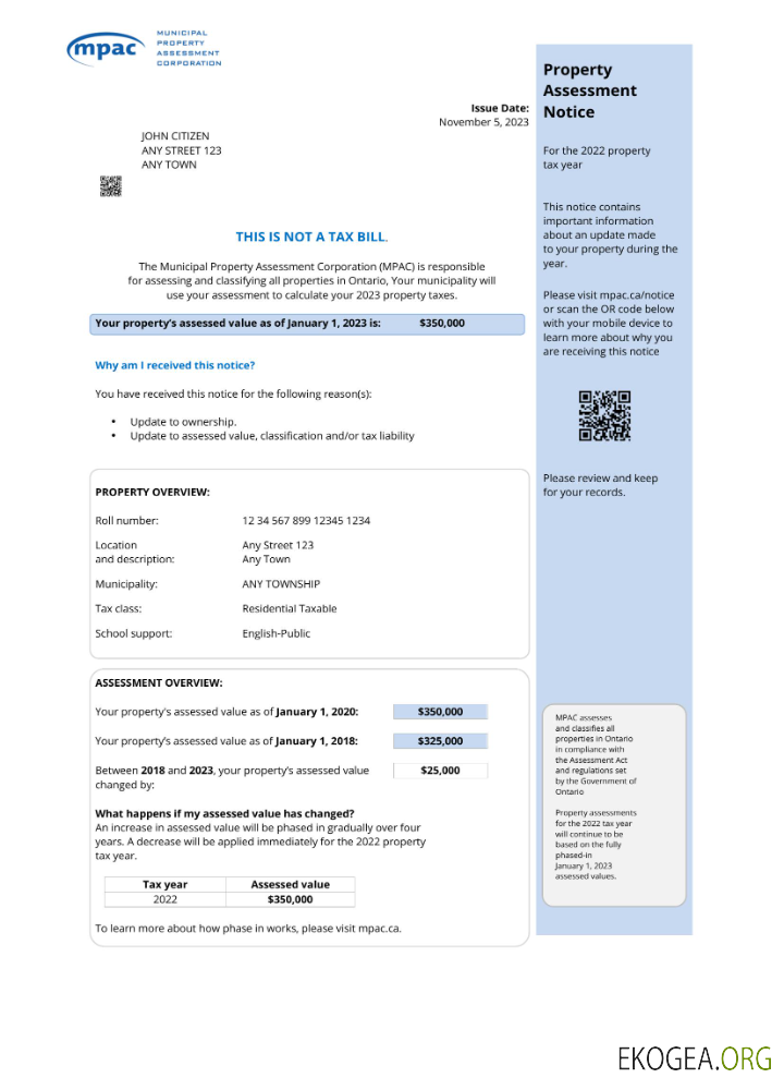 USA Ontario MPAC utility bill, PDF and Word download template
